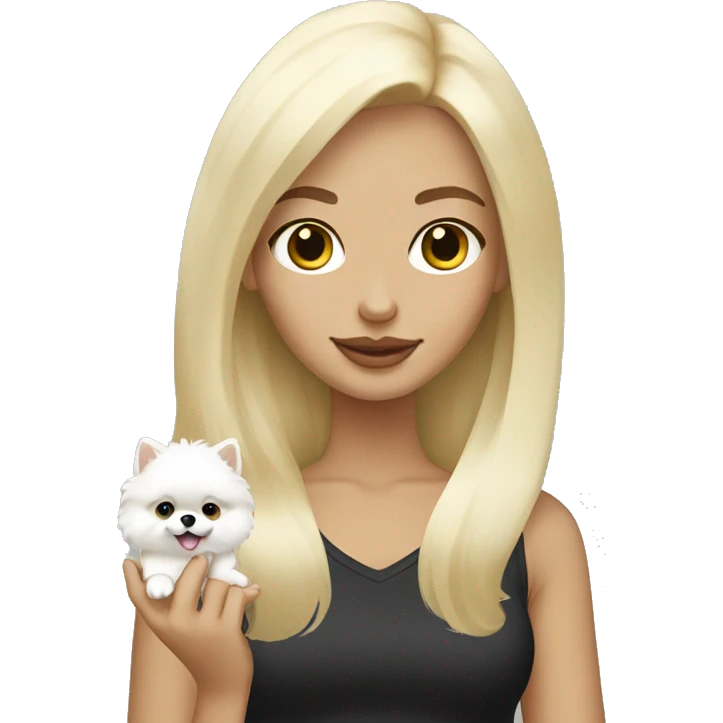 blonde hair girl holding a white cream pomeranian  emoji