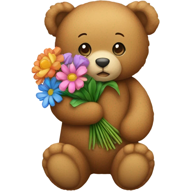 Teddy bear holding flowers  emoji