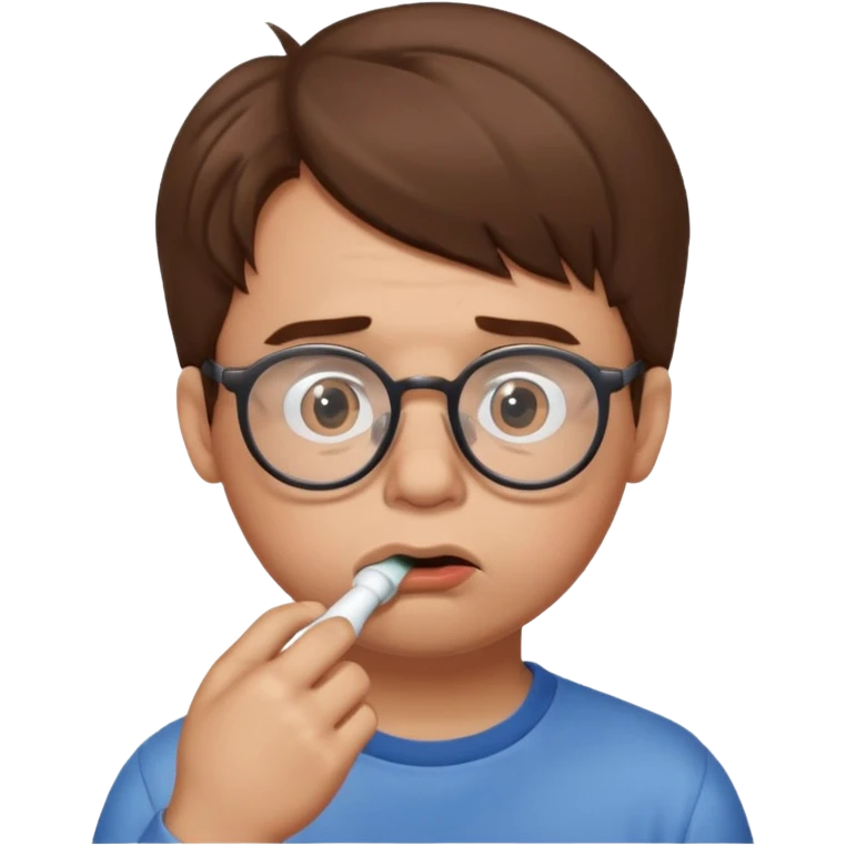 Fat sad guy with brown hair and glasses sucking on binky emoji