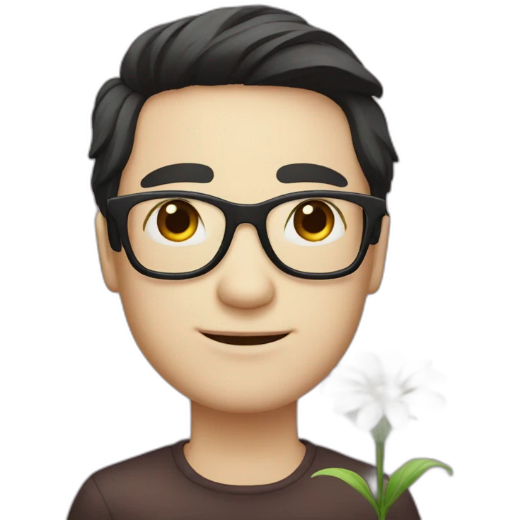 white skin guy with dark hair and glasses gives a flower emoji