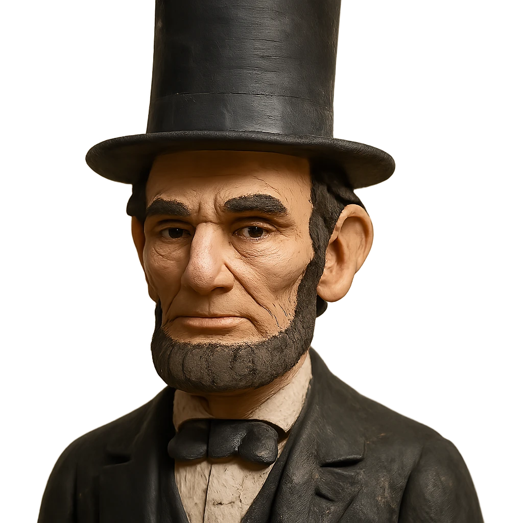 claymation style portrait of Abraham Lincoln with visible fingerprints, top hat emoji
