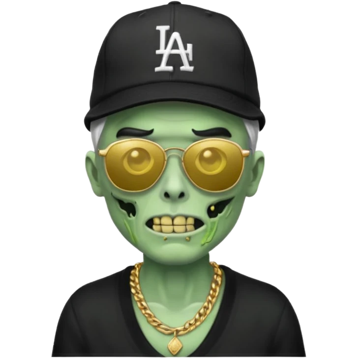 Green Zombie with black sun glasses dodger hat and gold necklace emoji