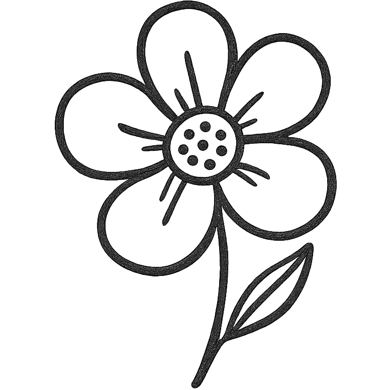 hand drawn outlined icon of a pink flower, no fill, transparent background, thick lines emoji