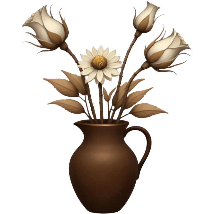 White Dried flowers and pods in a brown vase emoji