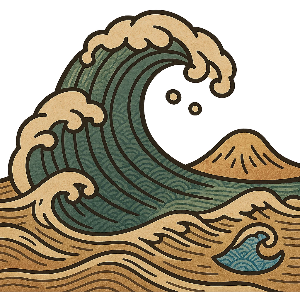 stylized wave emoji, inspired by Japanese art, bold lines, dynamic motion emoji