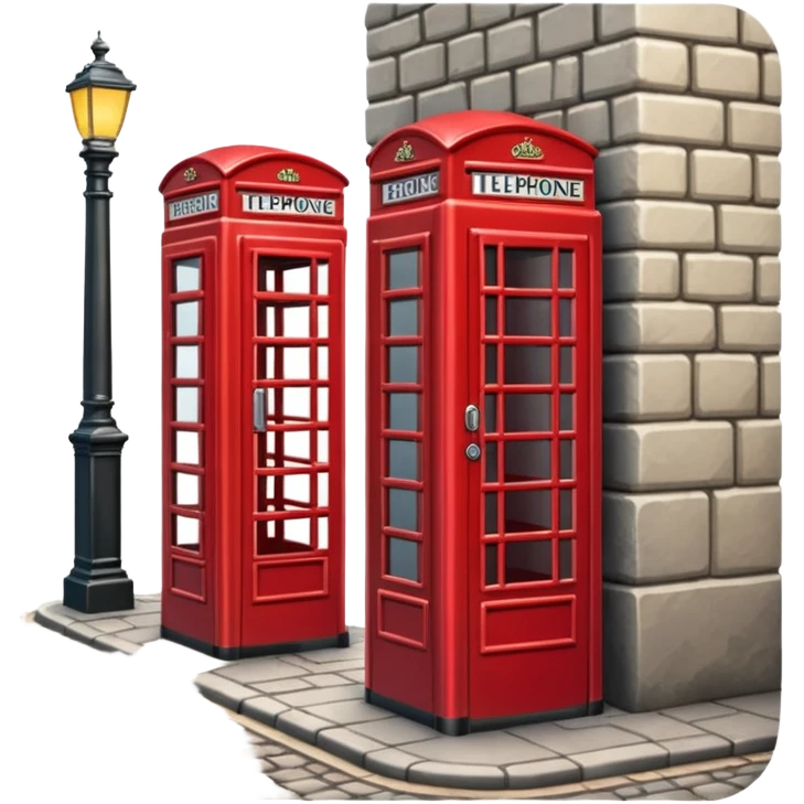 A classic red telephone booth standing on a cobblestone street. emoji