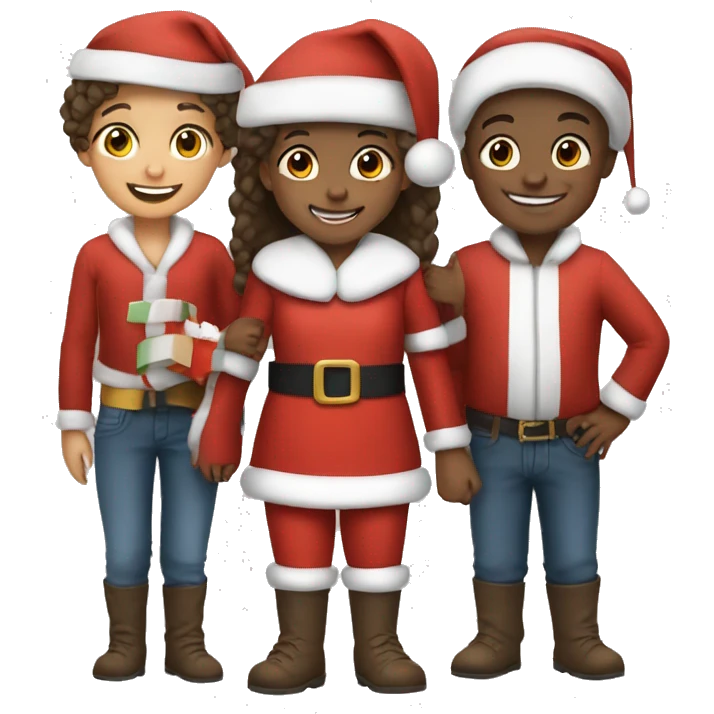 smiling girl with boys dressed as Santa emoji