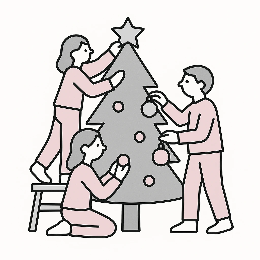 people decorating a Christmas tree emoji