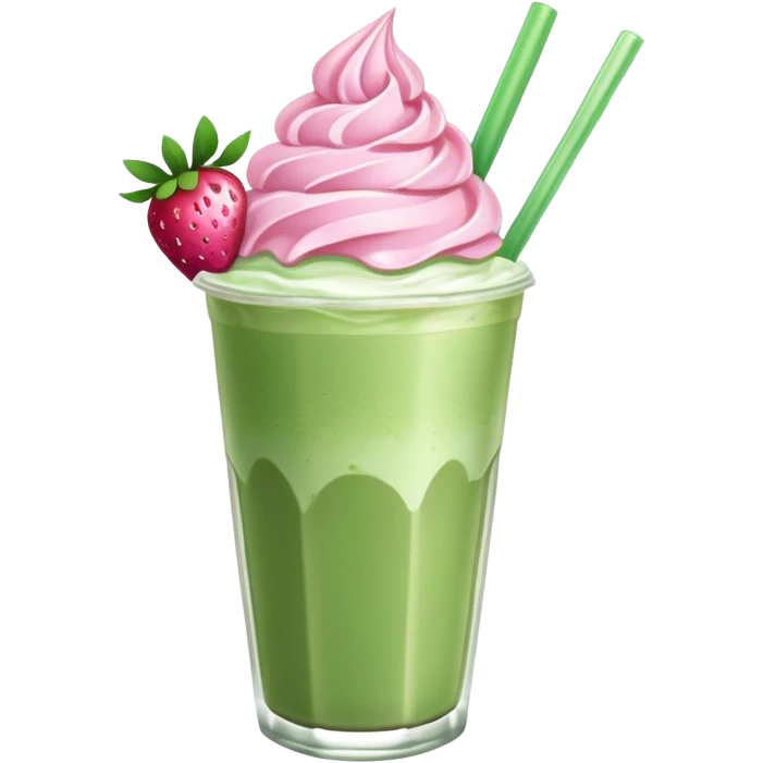 Make a iced matcha latte with strawberry whipped cream and  pink bow emoji