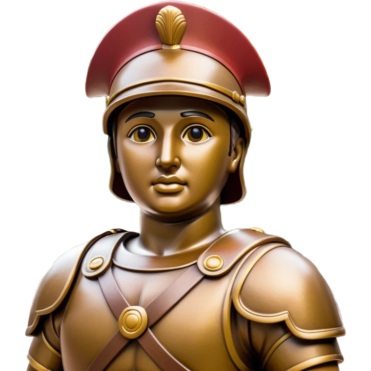 Cinematic Realistic Roman Soldier Statue at Botero Square Landmark Emoji, depicted as a striking, larger-than-life sculpture rendered with rich detail and dynamic, urban lighting. emoji