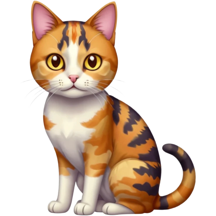 full body anxious looking colourful light patched calico tabby cat with hazel eyes emoji