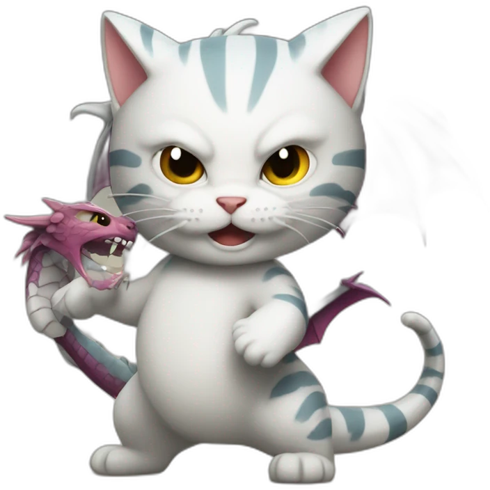 chibi cat fighting a dragon emoji