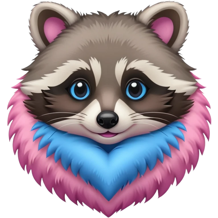 Blue and pink heart surrounding a raccoon emoji