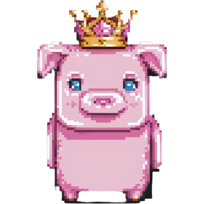 minecraft pig full body pink blocky animal square head square body wearing a crown emoji
