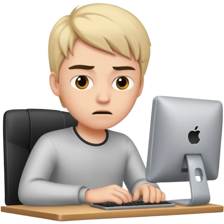 young programmer working at the computer, annoyed emoji