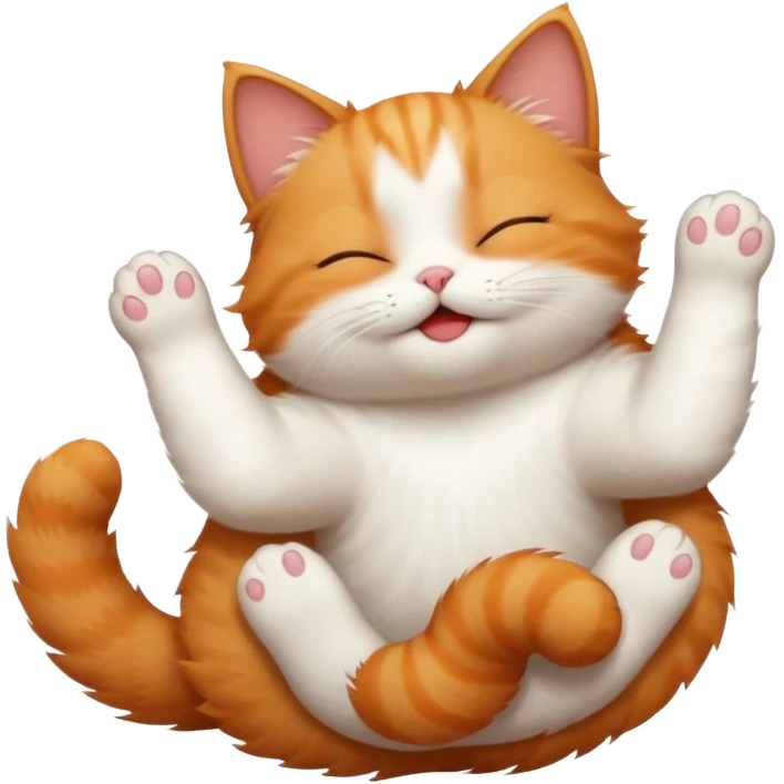 ginger and white small cat in funny positions upside down with eyes closed emoji