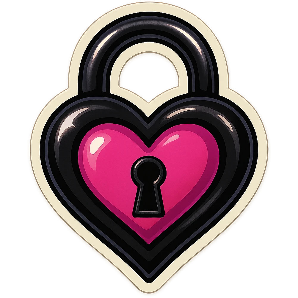gothic heart lock, black and pink, retro stickers style emoji