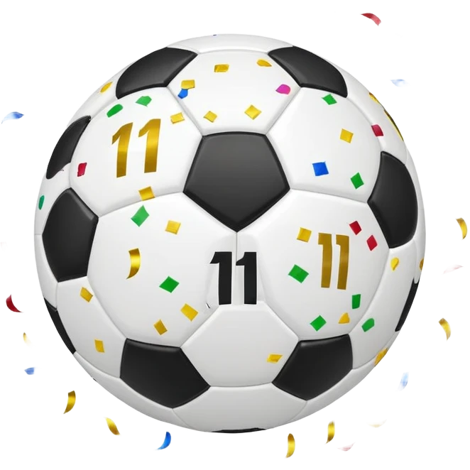 soccerball with confetti around it and the number 11 on the ball EMOJI emoji