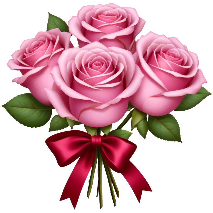 "A bouquet of Fairy Tale Pink roses tied with a flowing Ruby Red silk bow. The contrast of gentle pastels and deep crimson exudes elegance and charm." emoji