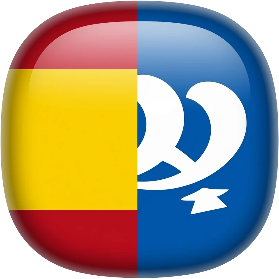 A background split in two parts. On the left side, a Spanish Republican tricolor flag (red, yellow, and purple horizontal stripes). On the right side, a traditional conservative blue flag. Flat graphic style, minimalist, filling the entire frame. emoji