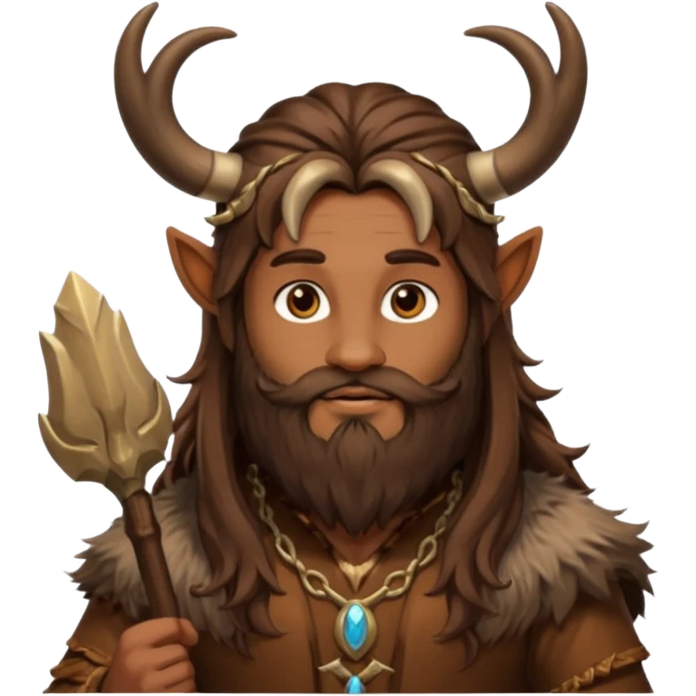 Pan, God of the Wild from Gods and Goddesses with long brown hair and beard, brown fur outfit and horn emoji