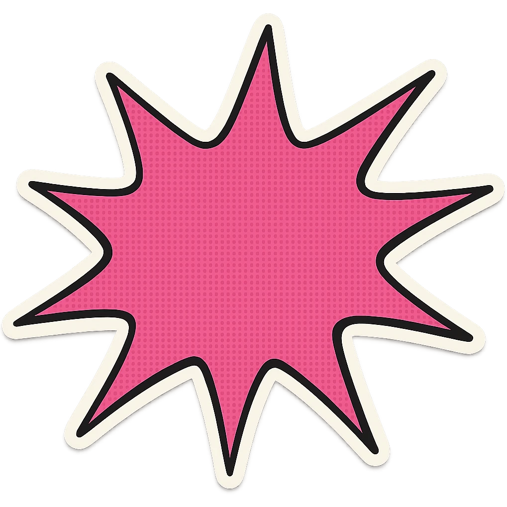 pink sticker, old school comic book style, halftone texture emoji