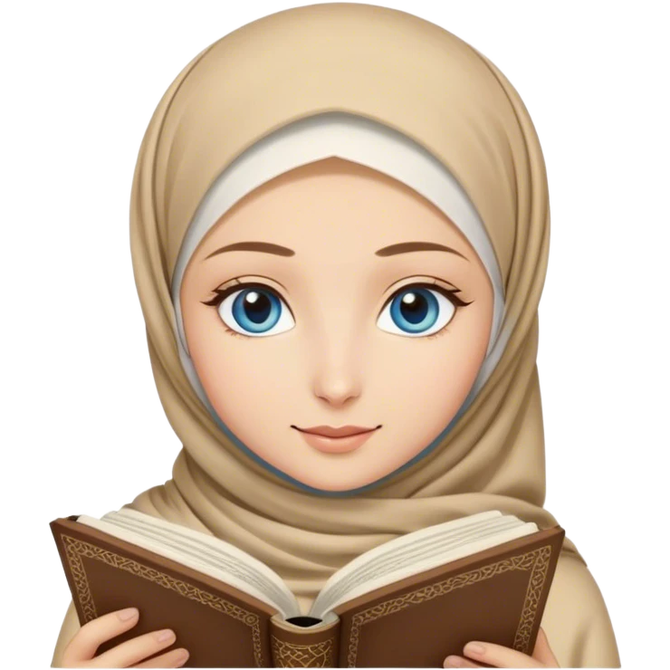 Turkish blonde tuilp design Hijabi girl with blue eyes and beautiful finish reading quran emoji