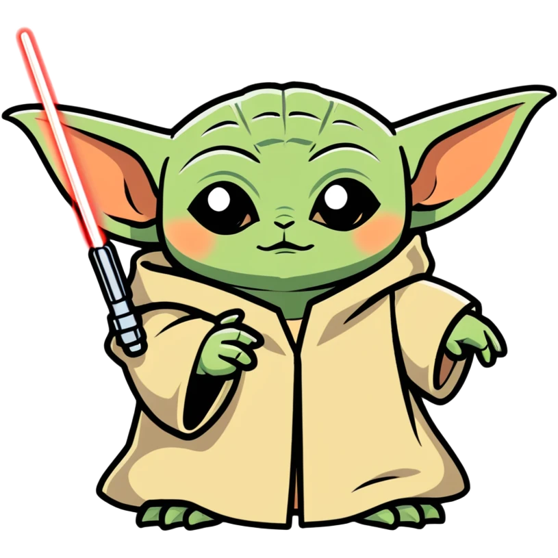 Baby yoda holding a laser pointer emoji