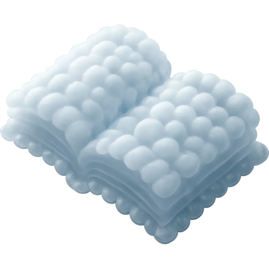 top view of a thick open book made entirely of small, very bright white fluffy convex clouds, matte glass style, emphasis on volume and airiness, no background emoji