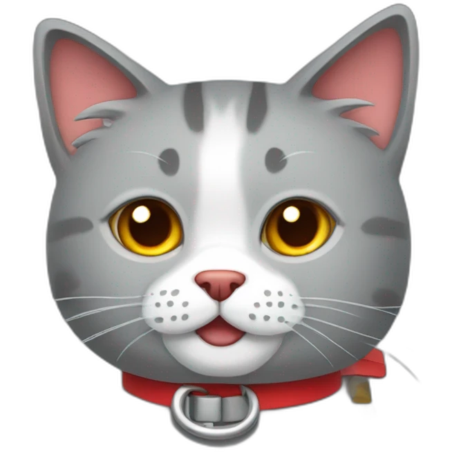 gray flullfy cat with red collar emoji