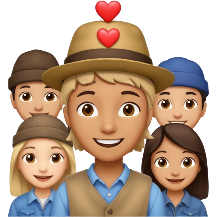 small figure inside a group of people with a heart above emoji