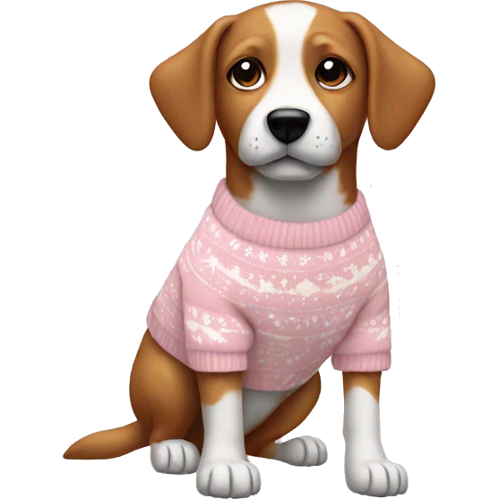 Dog in a light pink and white Christmas sweater  emoji