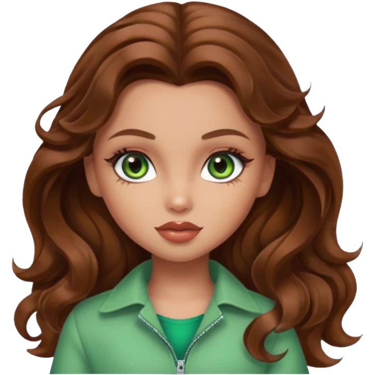 Bratz girl green eyes brown wavy hair emoji