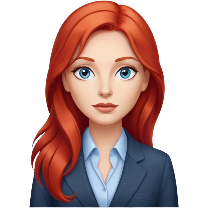 Rousse cheveux long, yeux bleu gris lèvre pulpeuse femme d’affaire  emoji