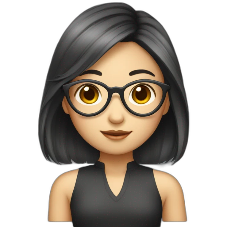 Asian Girl with back hair wearing heart glasses emoji