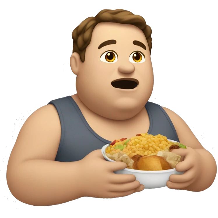 fat man with brown hair eating all the food emoji