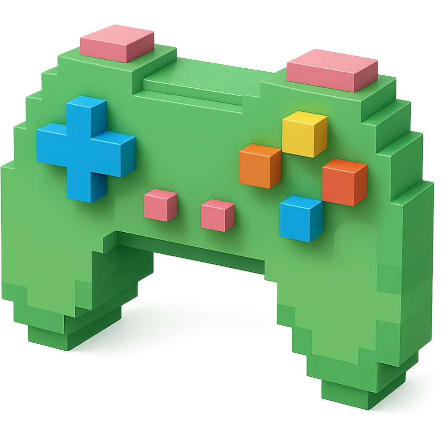 game controller, voxel style, 3D cubic form, green color emoji