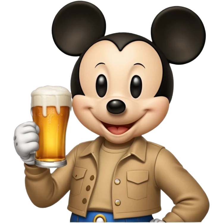 Mickey Mouse holding a beer emoji