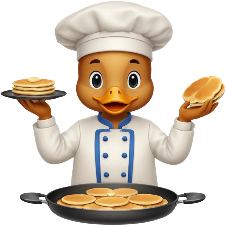 A chef duck wearing a tiny apron, making pancakes on a pan emoji