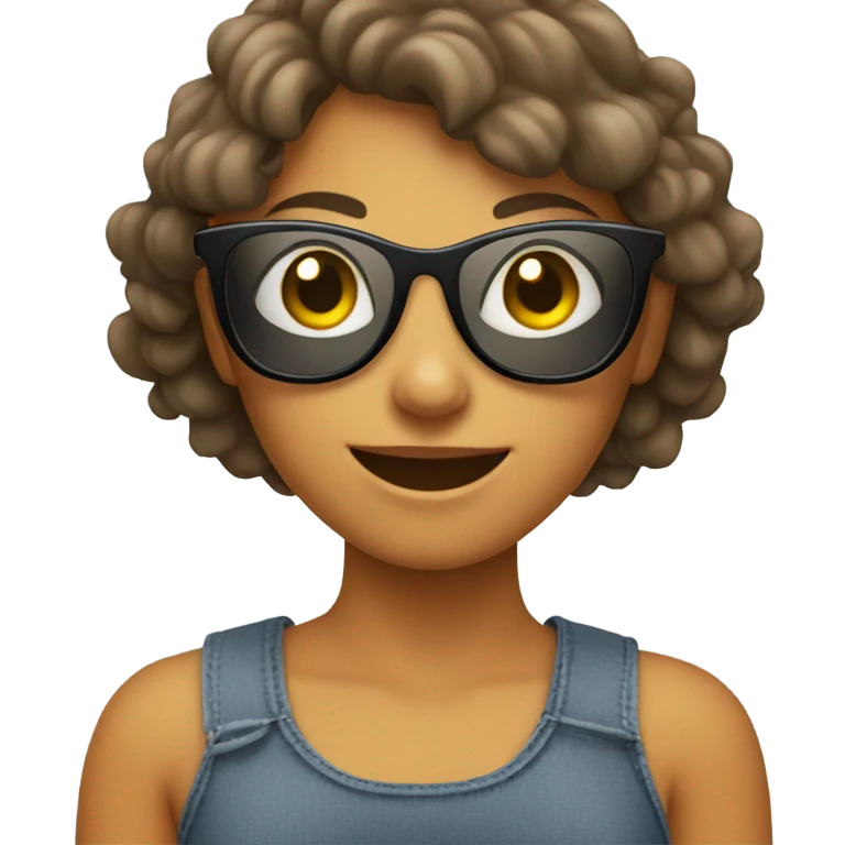 smiling girl in sunglasses. arms at side emoji