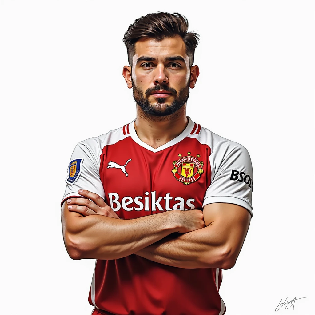 man posing with Beşiktaş jersey, realistic illustration, no background emoji