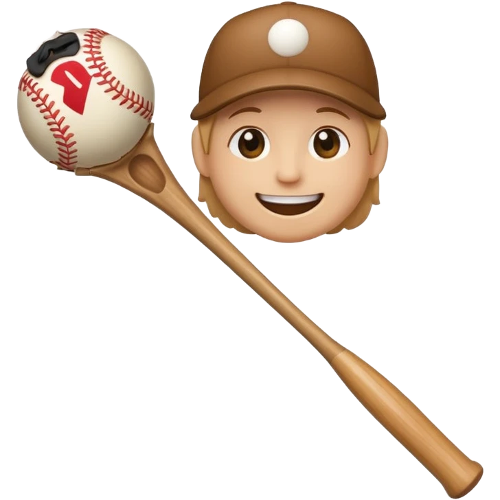 Thick wooden stick with a smiling face holding a baseball bat. emoji