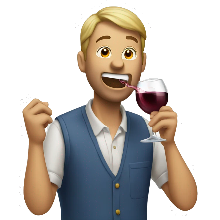 Crazy guy drinking wine and eating emoji