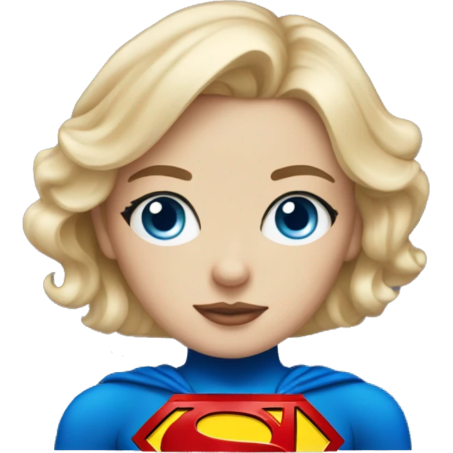 Blonde blue eyed girl wearing superman costume emoji
