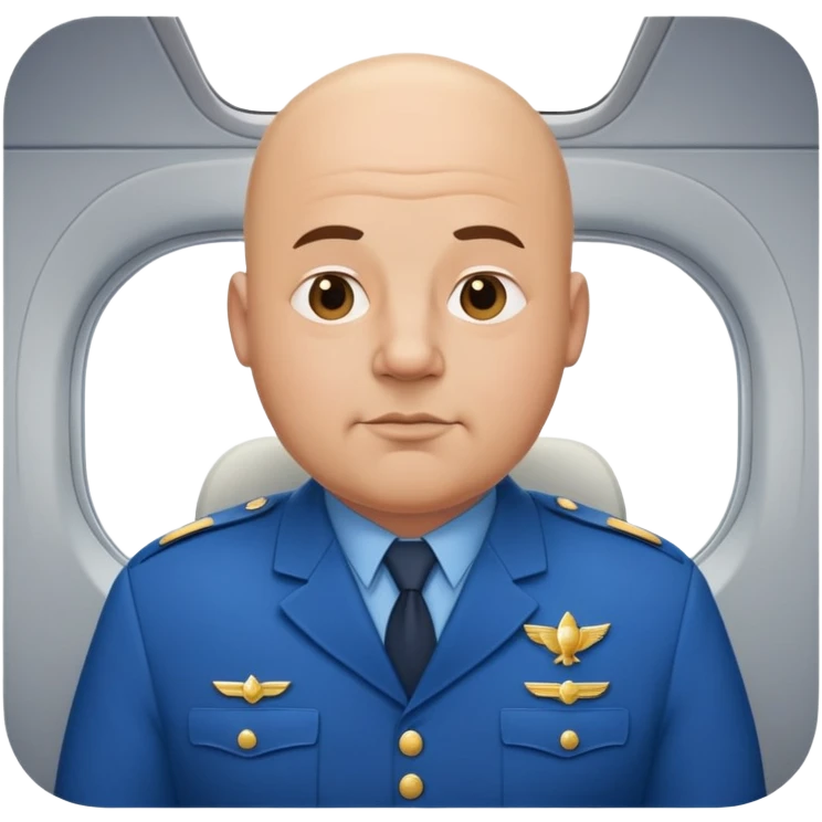 bald a bit fat man in a blue uniform on a plane emoji