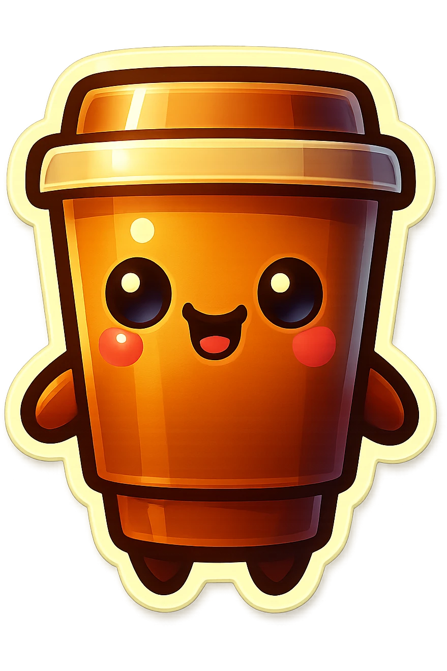 Tall coffee cup, dramatic, hiding emoji