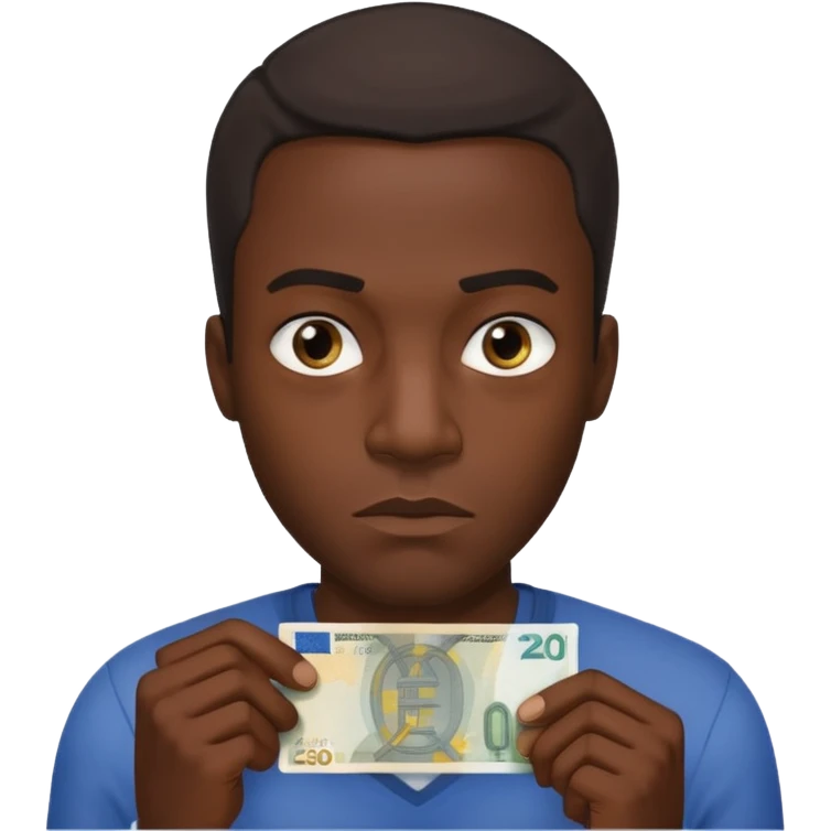 create a blackman holding 20 euro bill and looking like a villian emoji