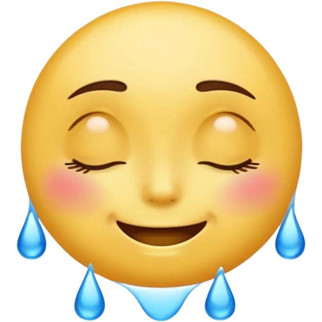 Yellow round emoji with closed eyes and a gentle smile—two wide, bright blue tears flow from under each eye. emoji