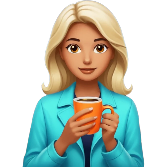 Woman with coffee , coffe shop with  neon glow, Midnight Wander. negative transparency . emoji