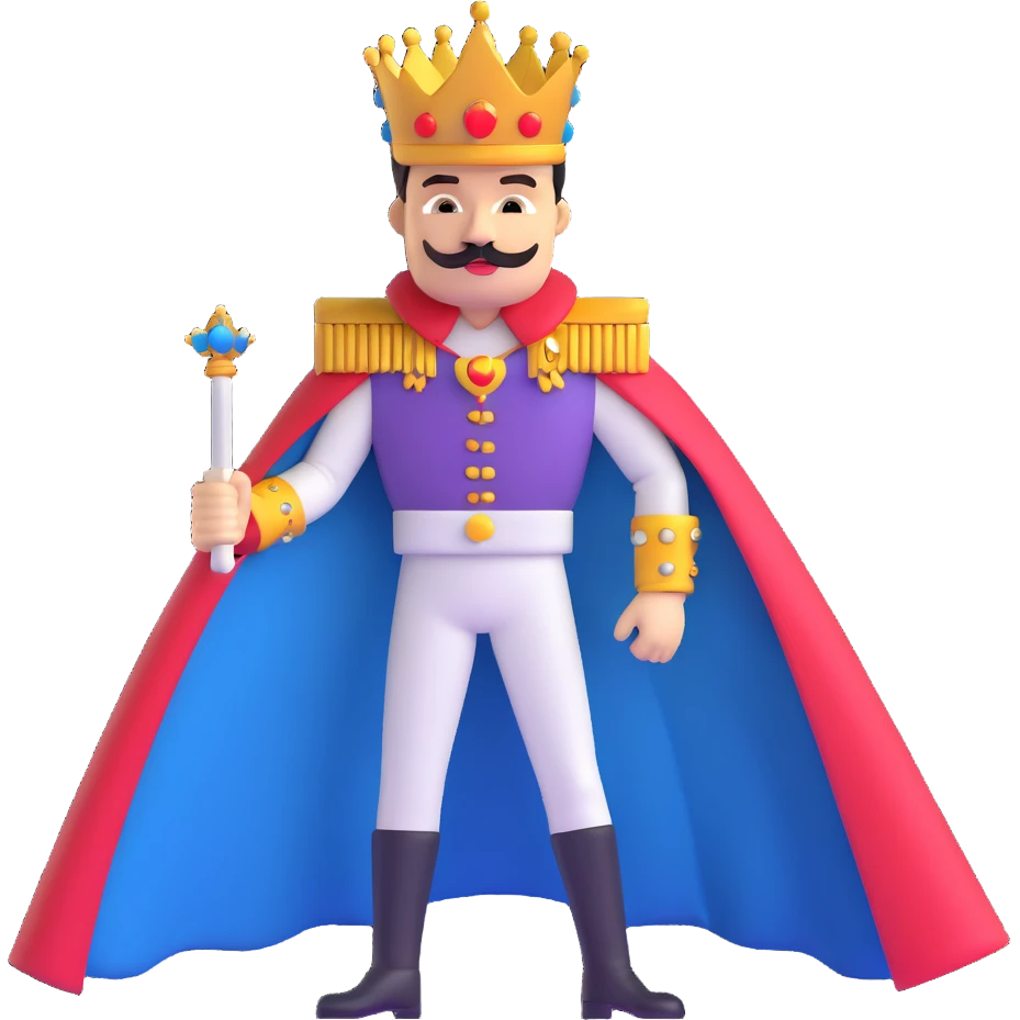 Freddie Mercury with crown and royal cape emoji